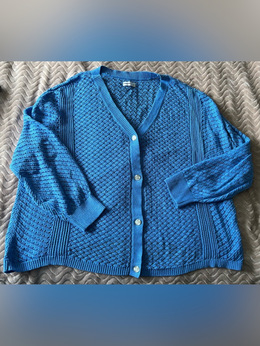 Sonoma Blue Open-Knit V-Neck Oversized Cardigan 2X 3X